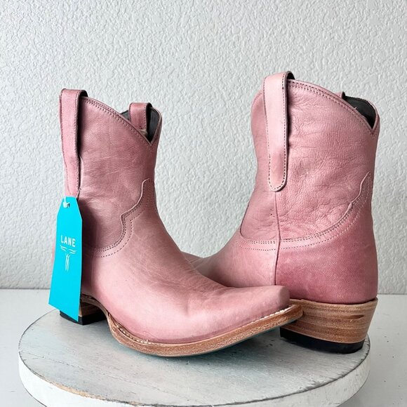 Lane boots Shoes - Lane EMMA JANE Womens Cowboy Bootie 7.5 Pink Leather Western Cowgirl Ankle Boots